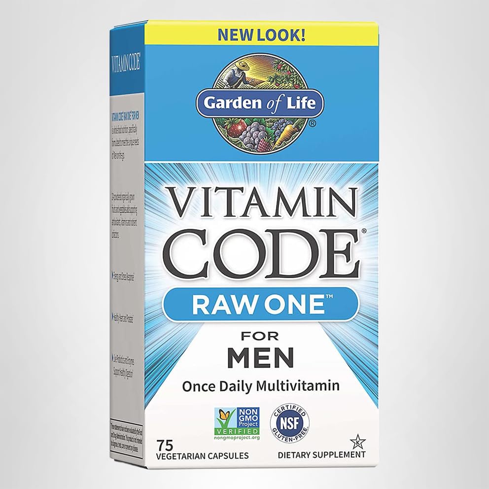 Garden of Life Vitamin Code Raw One for Men, Once Daily Multivitamin, 75 Capsules, One a Day Mens Vitamins Plus Fruit, Veggies & Probiotics for Mens Health - Maple Wellness Supplements