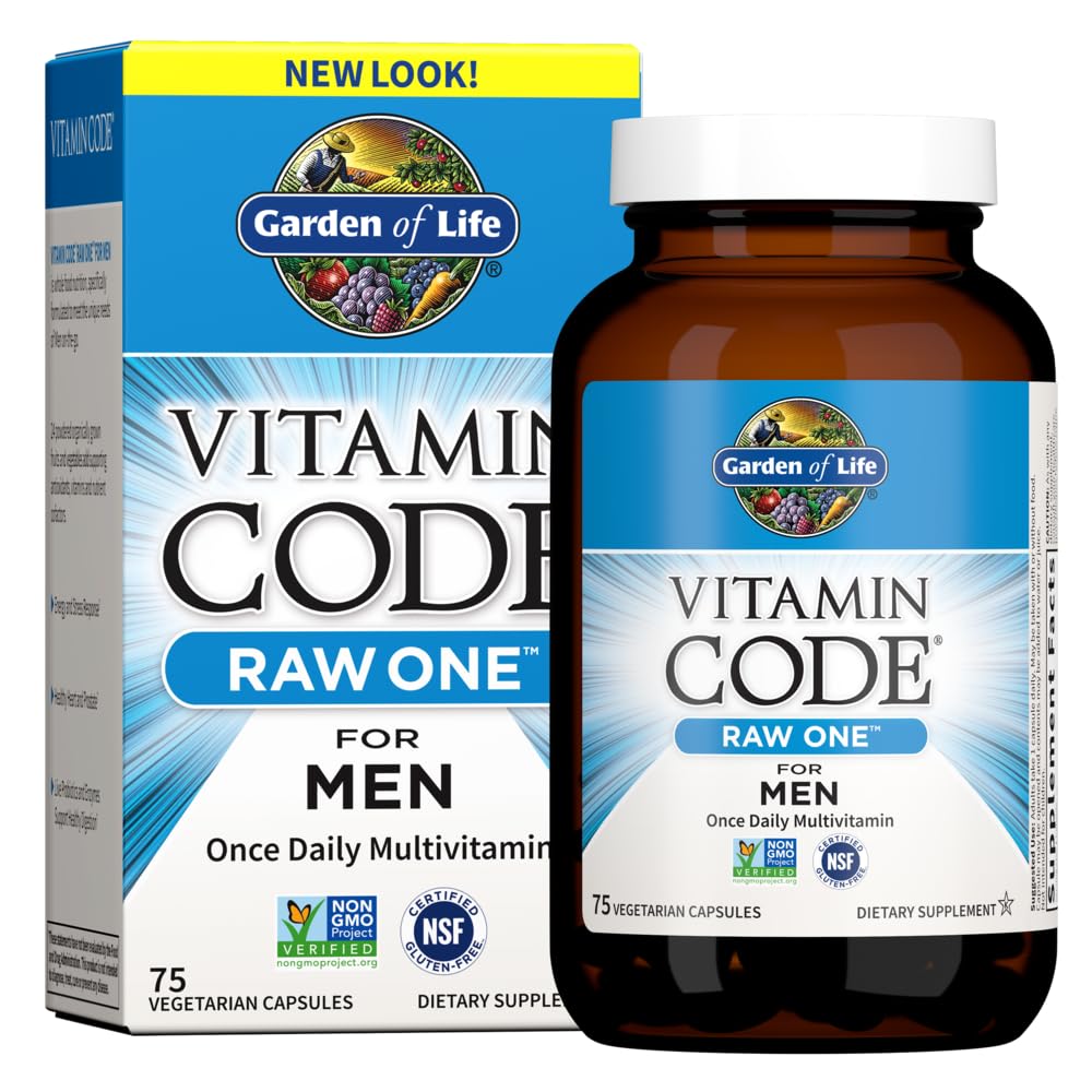 Garden of Life Vitamin Code Raw One for Men, Once Daily Multivitamin, 75 Capsules, One a Day Mens Vitamins Plus Fruit, Veggies & Probiotics for Mens Health - Maple Wellness Supplements