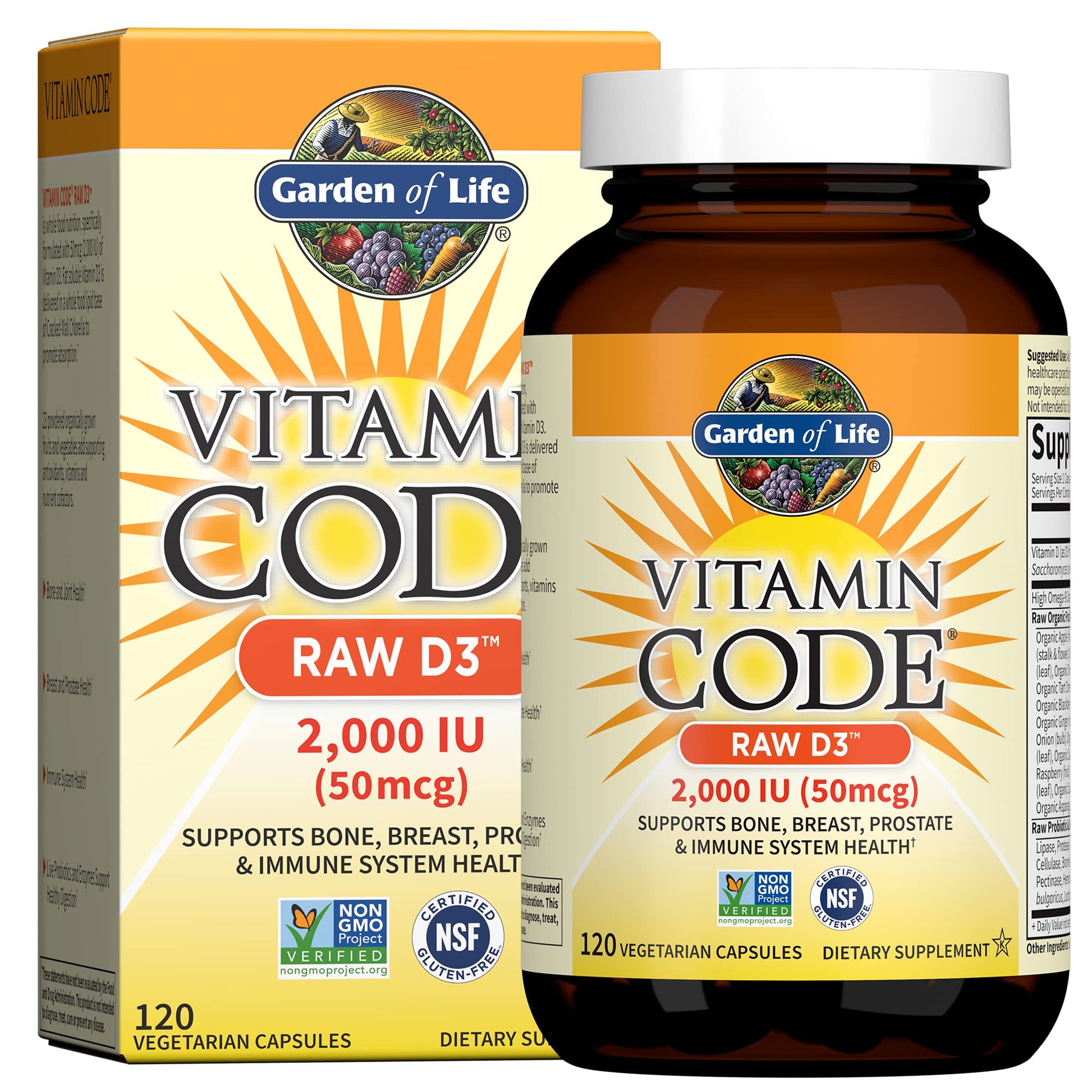 Garden of Life Vitamin D, Vitamin Code Raw D3, Vitamin D 2,000 IU, Raw Whole Food D3 Supplements with Chlorella, Fruit, Veggies & Probiotics - Maple Wellness Supplements
