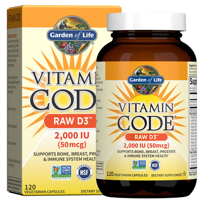 Garden of Life Vitamin D, Vitamin Code Raw D3, Vitamin D 2,000 IU, Raw Whole Food D3 Supplements with Chlorella, Fruit, Veggies & Probiotics - Maple Wellness Supplements