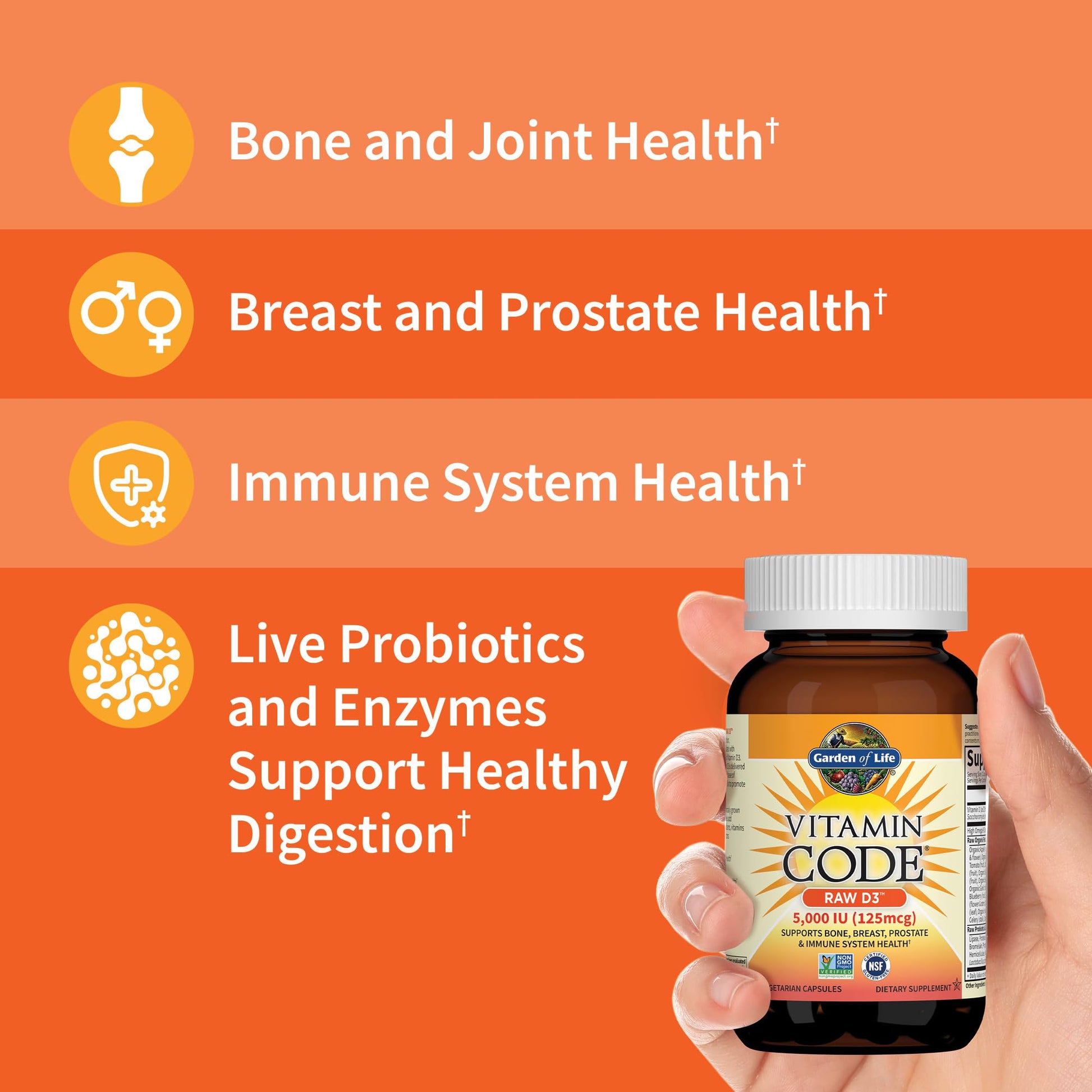 Garden of Life Vitamin D, Vitamin Code Raw D3, Vitamin D 2,000 IU, Raw Whole Food D3 Supplements with Chlorella, Fruit, Veggies & Probiotics - Maple Wellness Supplements