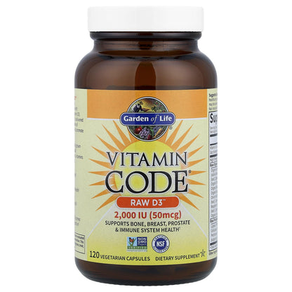 Garden of Life Vitamin D, Vitamin Code Raw D3, Vitamin D 2,000 IU, Raw Whole Food D3 Supplements with Chlorella, Fruit, Veggies & Probiotics - Maple Wellness Supplements