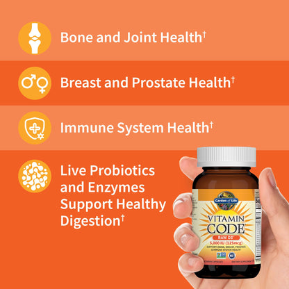 Garden of Life Vitamin D3 5000 IU, Raw Whole Food Supplements with Chlorella, Fruit, Veggies & Probiotics for Bone & Immune Health - Maple Wellness Supplements