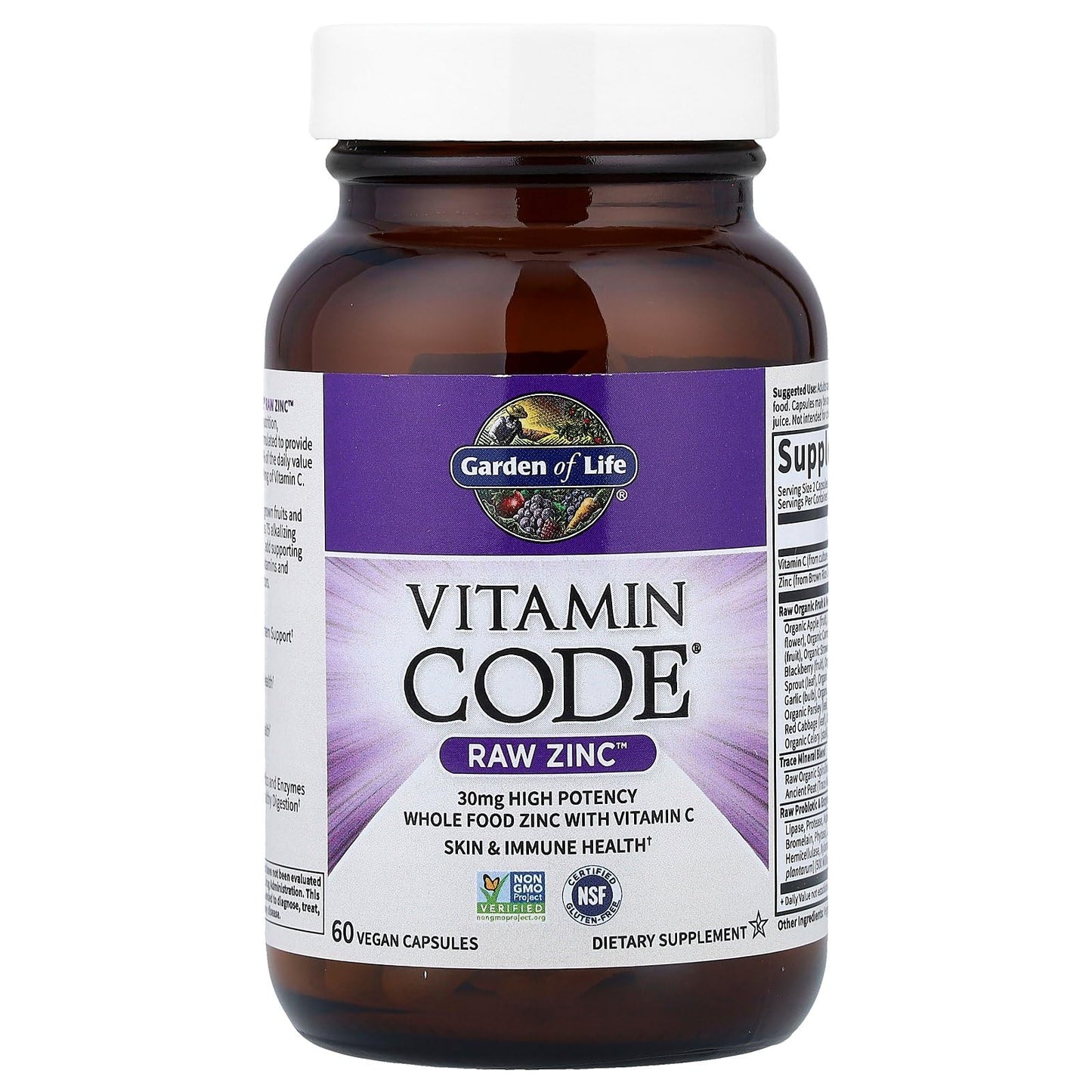 Garden of Life Zinc Supplements 30mg High Potency Raw Zinc and Vitamin C Multimineral Supplement, Vitamin Code Vitamins Trace Minerals & Probiotics - Maple Wellness Supplements