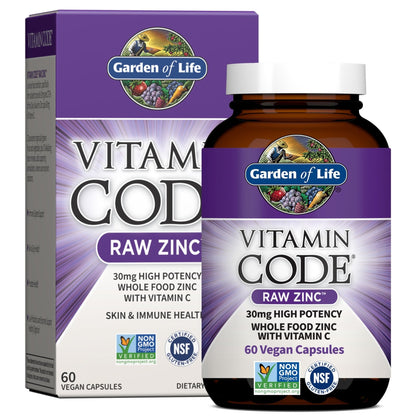 Garden of Life Zinc Supplements 30mg High Potency Raw Zinc and Vitamin C Multimineral Supplement, Vitamin Code Vitamins Trace Minerals & Probiotics - Maple Wellness Supplements