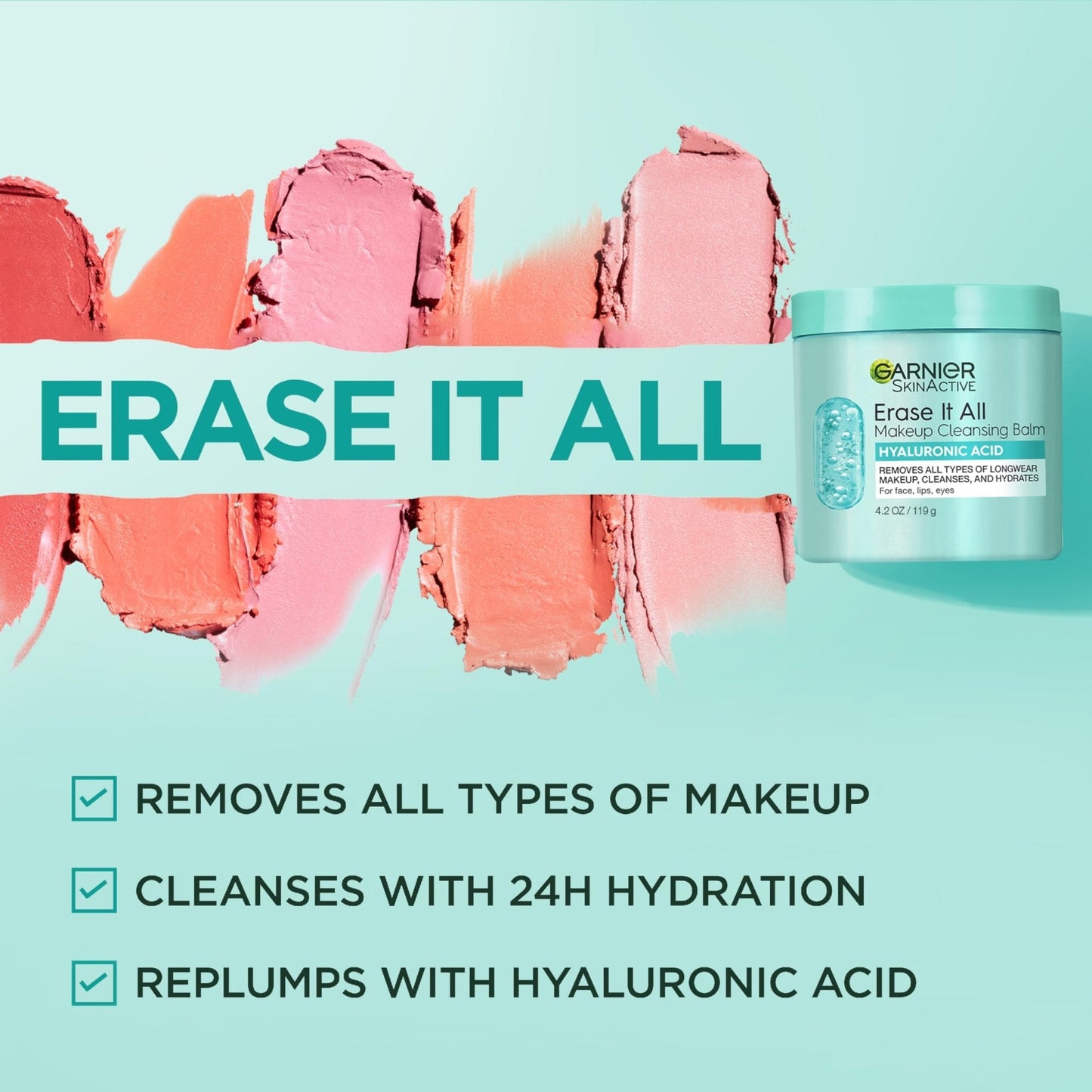 Garnier Erase It All Makeup Cleansing Balm with Hyaluronic Acid, Replumping Facial Cleanser and Makeup Remover, 4.2 Oz - Maple Wellness Supplements