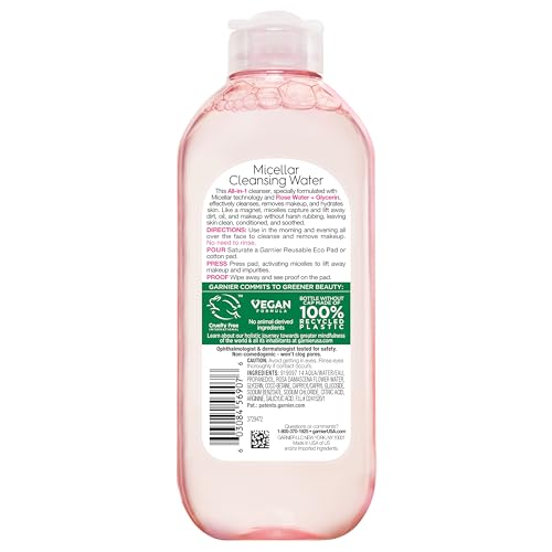 Garnier Micellar Water with Rose Water and Glycerin, Hydrating Facial Cleanser & Makeup Remover, For All Skin Types - Maple Wellness Supplements