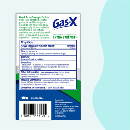 Gas-X Extra Strength Chewable Gas Relief Tablets with Simethicone 125 mg for Bloating Relief, Cherry - 72 Count - Maple Wellness Supplements
