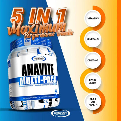 Gaspari Nutrition Anavite, Full Spectrum Multi-Vitamin Packs, Anavite Multivitamins, CLA, Omega 3s, Proven Gut, and Proven Liver Detox - Maple Wellness Supplements