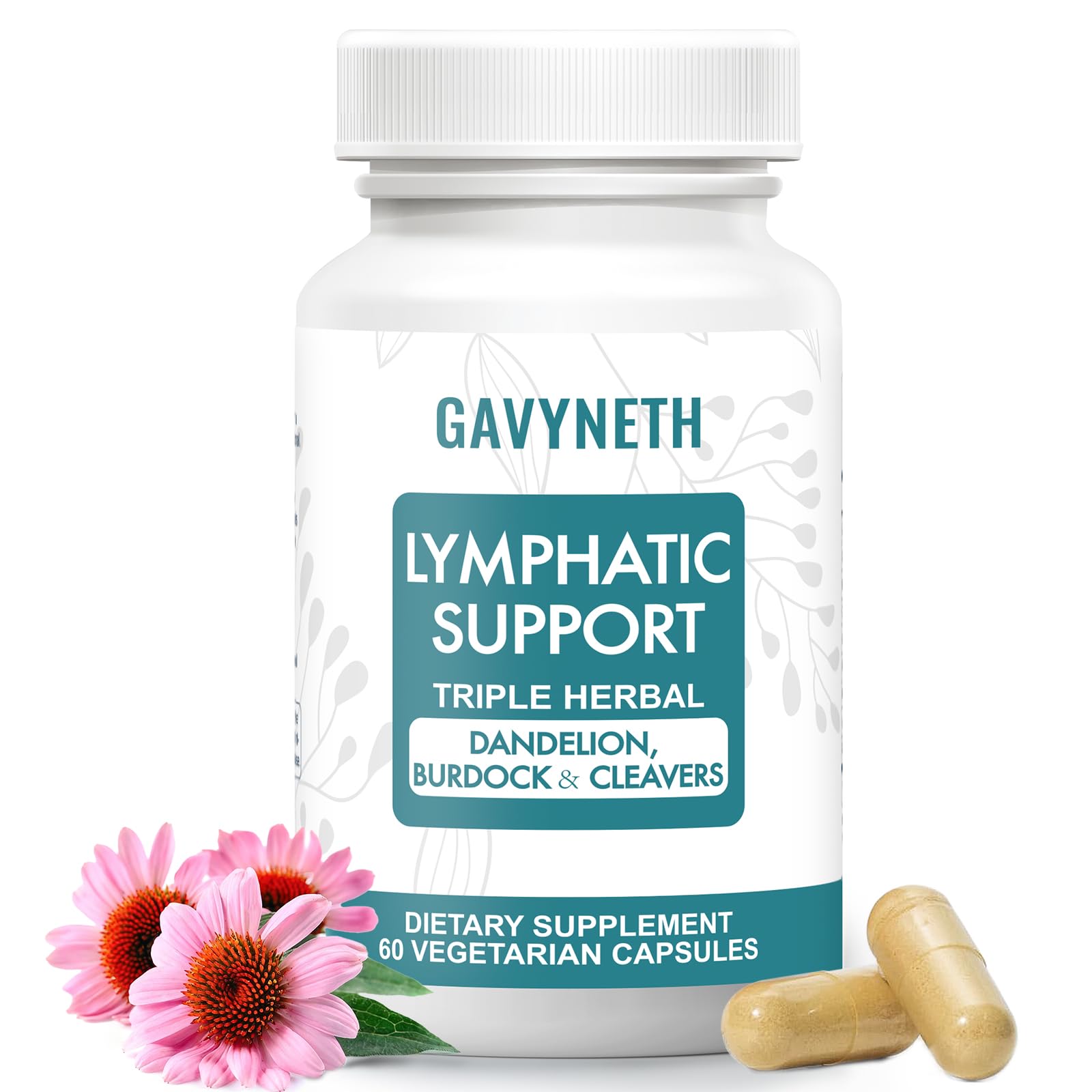 GAVYNETH Lymphatic Drainage Supplements for Lymph System Support – Echinacea, Dandelion & Burdock for Immune & Circulation Support, Vegan Herbal Formula for Women & Men, 60 Capsules - Maple Wellness Supplements