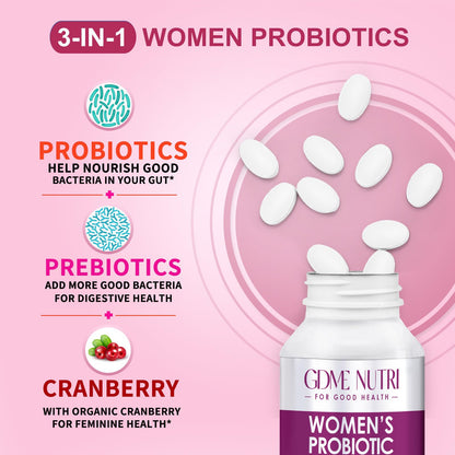 GDMENUTRI Women's Probiotics, 120 Tablets 120 Billion CFU 18 Strains, Contains Organic Prebiotic Cranberry, Probiotic Supplement for Digestion, - Maple Wellness Supplements