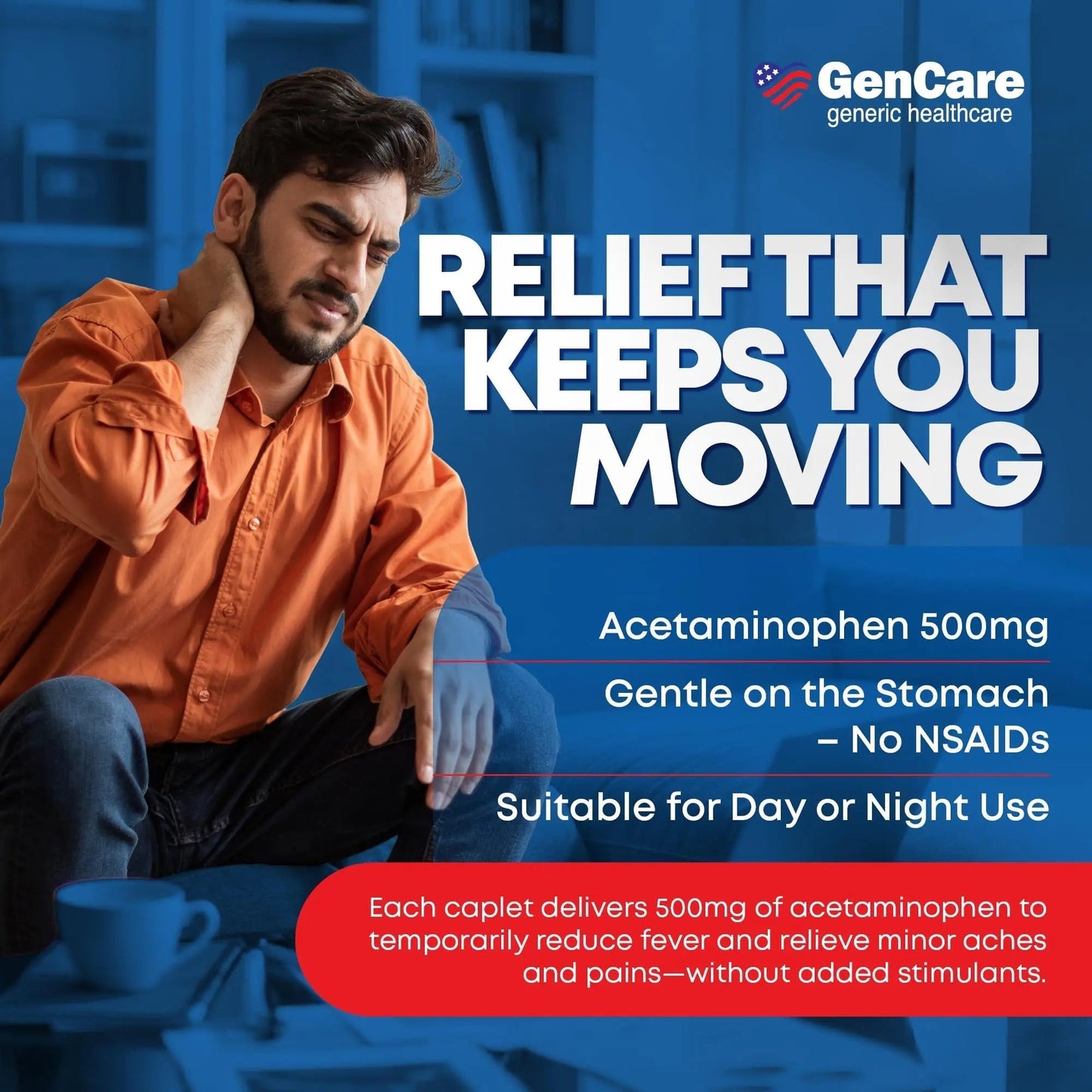 GenCare - Acetaminophen 500mg Extra Strength Pain Relief (300 Caplets) - Multi Symptom Pain Reliever for Headache, Sinus, Arthritis, Back Pain Muscle Ache, Toothache, Fever Reducer, Migraine - Maple Wellness Supplements