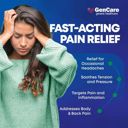 GenCare - Headache Relief Acetaminophen with Aspirin (NSAID) & Caffeine (300 Caplets) Value Pack | Head Pain, Muscle Aches, Back Pain & Body | Generic ExcedrEn Extra Strength - Maple Wellness Supplements