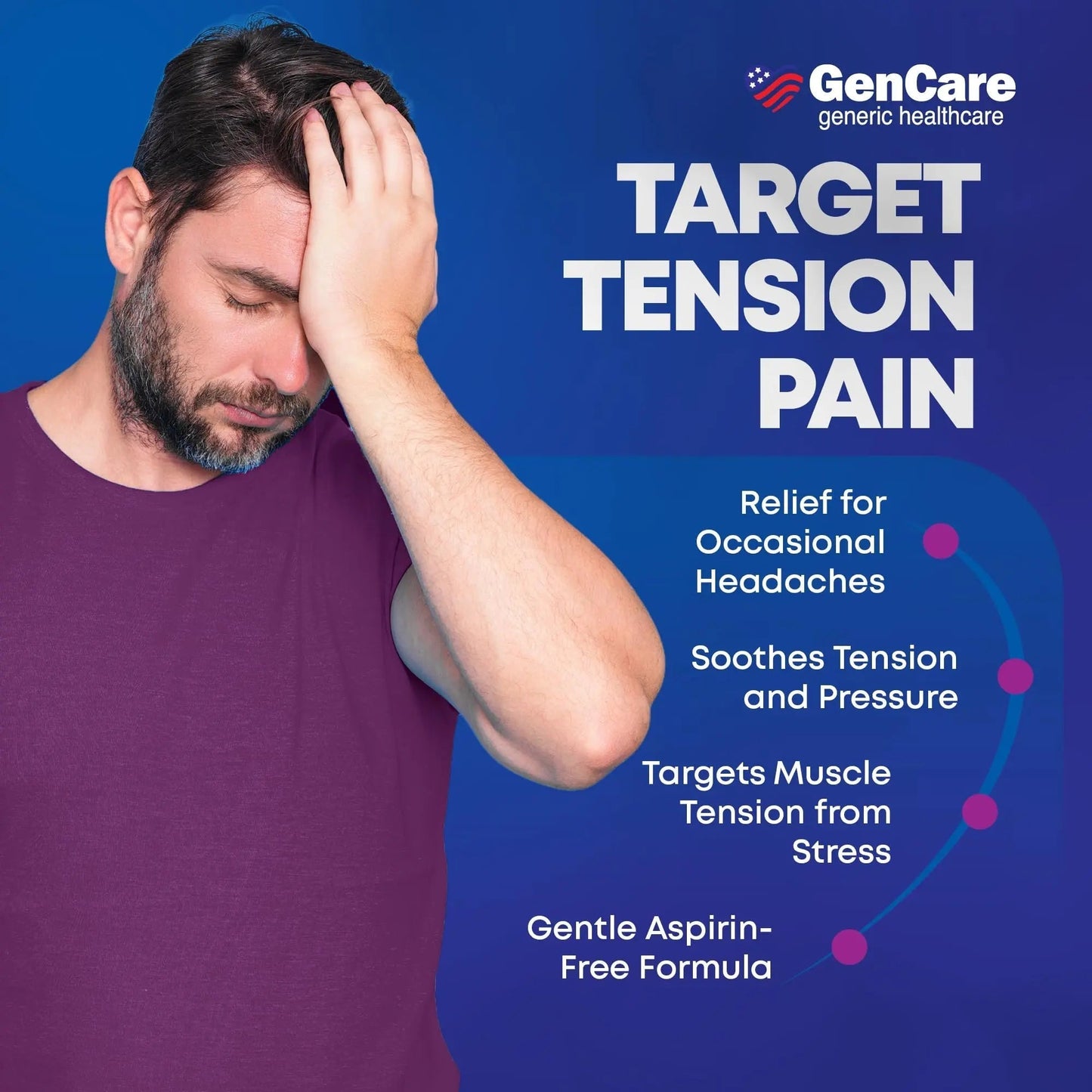 GenCare - Tension Headache Relief Pain Reliever with Acetaminophen 500 mg & Caffeine 65 mg (200 Caplets) Best Value Bulk Extra Strength for Head, Migraine, Joint Pain & Body Ache Relief Medicine - Maple Wellness Supplements