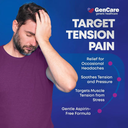 GenCare - Tension Headache Relief Pain Reliever with Acetaminophen 500 mg & Caffeine 65 mg (200 Caplets) Best Value Bulk Extra Strength for Head, Migraine, Joint Pain & Body Ache Relief Medicine - Maple Wellness Supplements