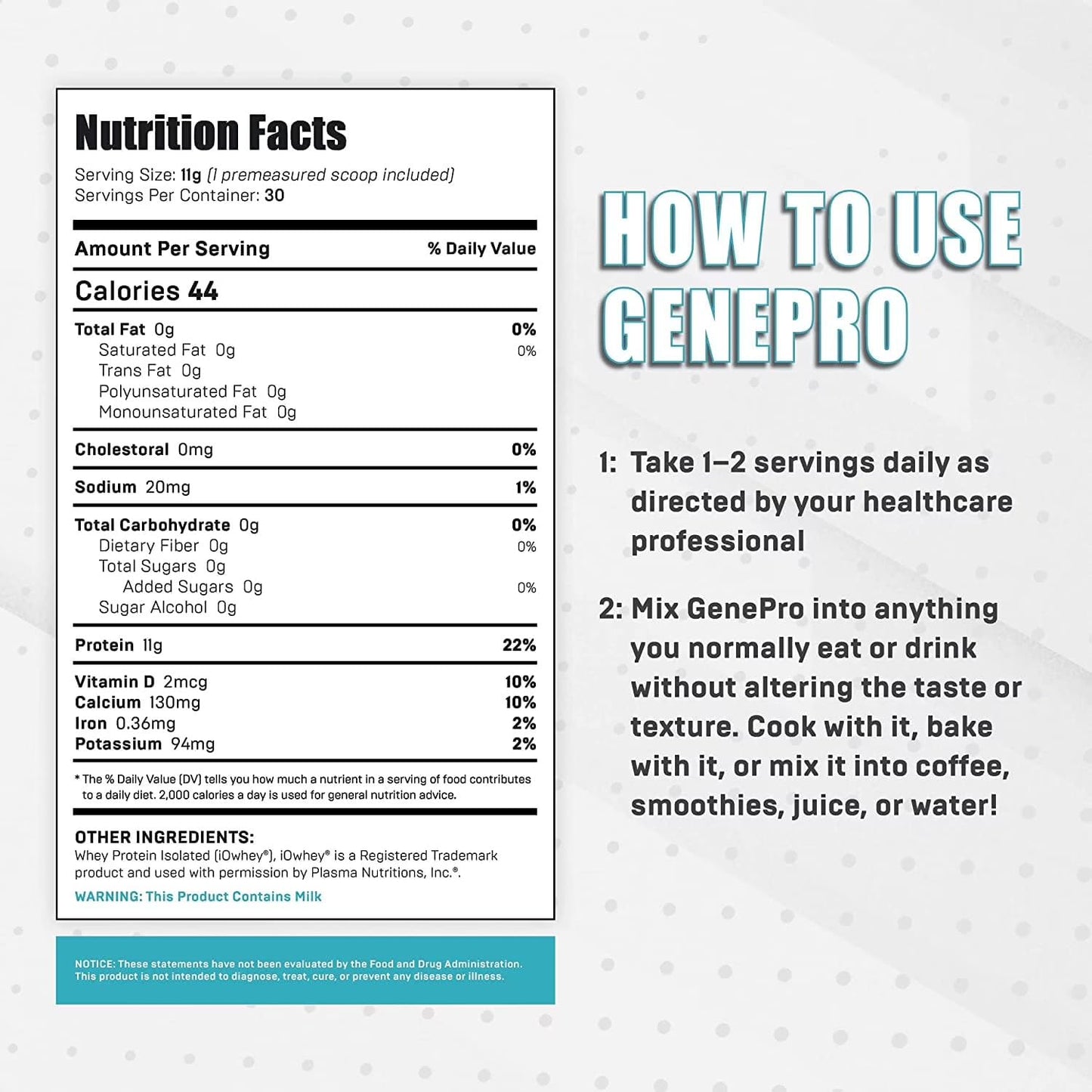 GENEPRO GEN. 3 Unflavored Protein Powder - New Formula - Lactose-Free, Gluten-Free, & Non-GMO Whey Isolate Supplement Shake (3rd Generation, 30 Servings) - Maple Wellness Supplements