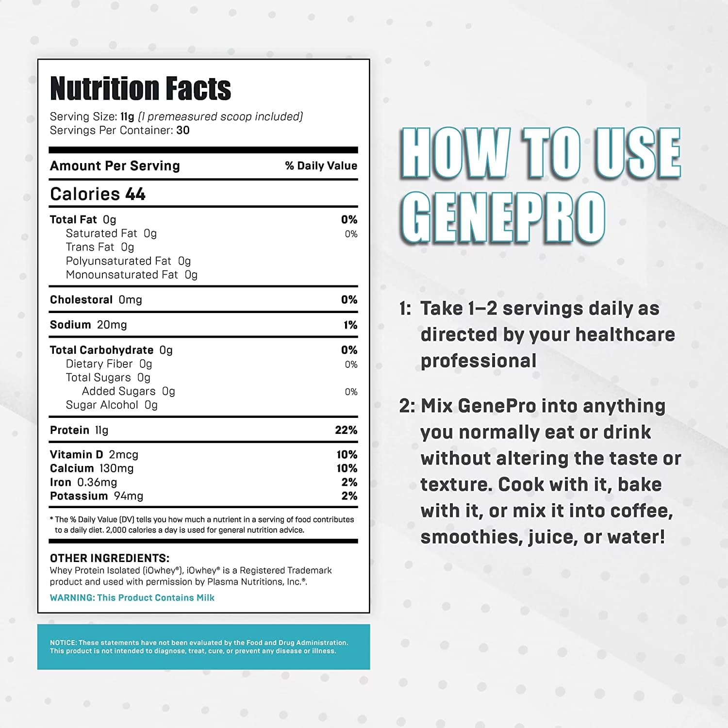 GENEPRO GEN. 3 Unflavored Protein Powder - New Formula - Lactose-Free, Gluten-Free, & Non-GMO Whey Isolate Supplement Shake (3rd Generation, 30 Servings) - Maple Wellness Supplements