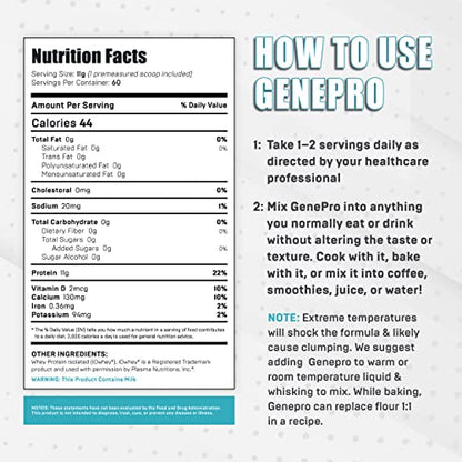 Genepro Unflavored Protein Powder - New Formula - Lactose-Free, Gluten-Free - Maple Wellness Supplements