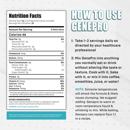 Genepro Unflavored Protein Powder - New Formula - Lactose-Free, Gluten-Free, & Non - Maple Wellness Supplements