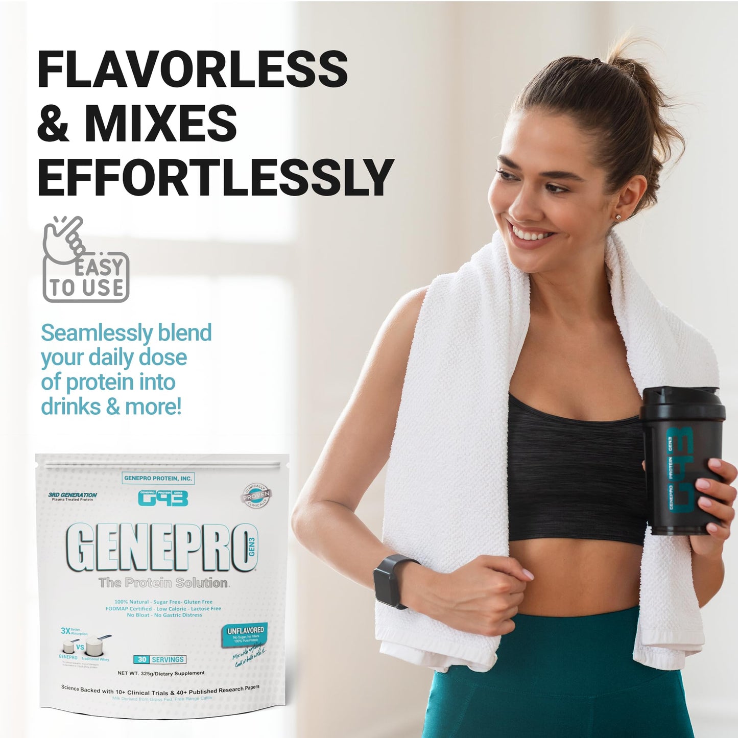 Genepro Unflavored Protein Powder - New Formula - Lactose-Free, Gluten-Free, & Non - Maple Wellness Supplements