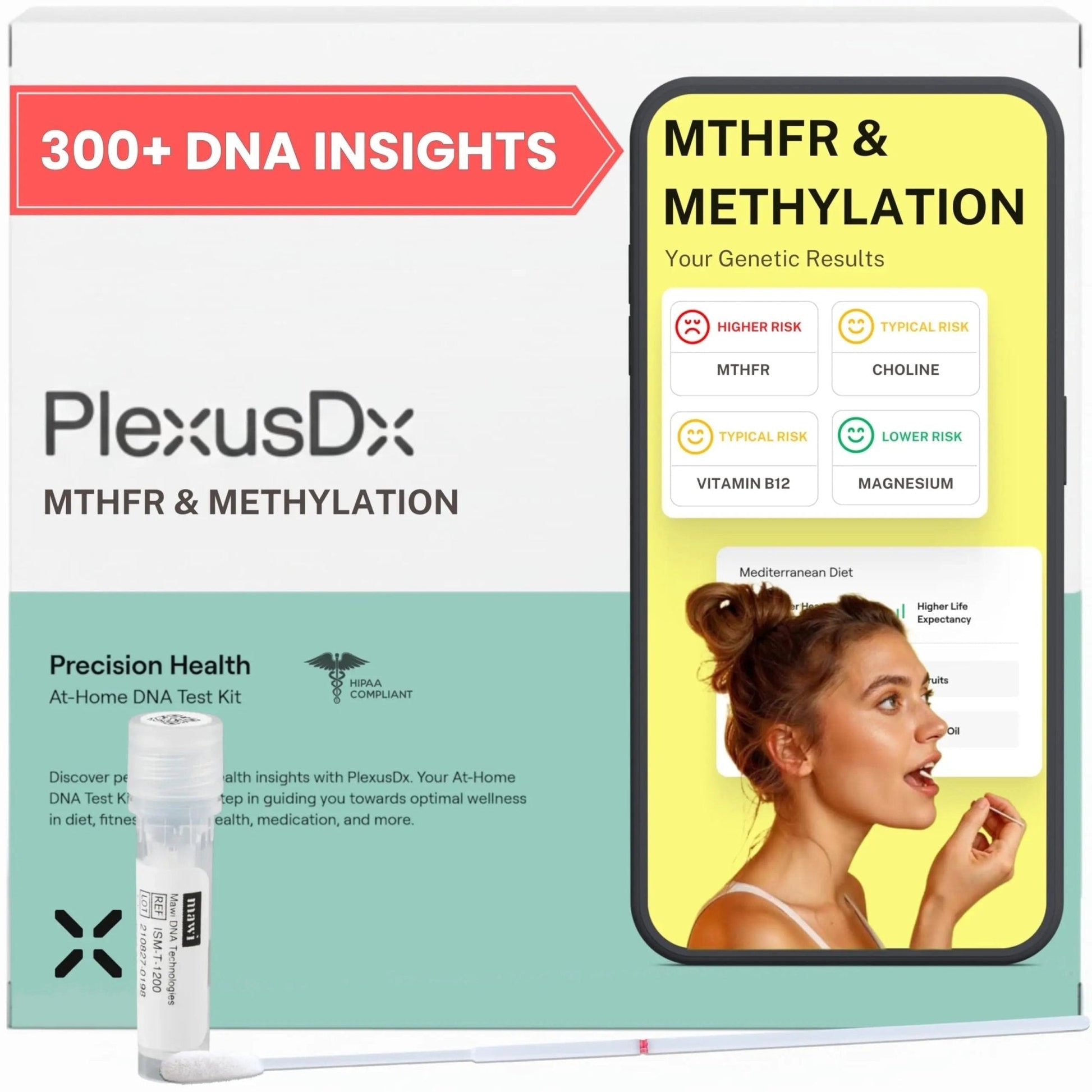 Genetic Methylation Test Kit & MTHFR Testing Kit | 300+ DNA Reports Including MTHFR Gene Variants, COMT, BHMT, AHCY and Folate | Custom Supplement & Meal Plan Recommendations with 10,000 Recipes - Maple Wellness Supplements