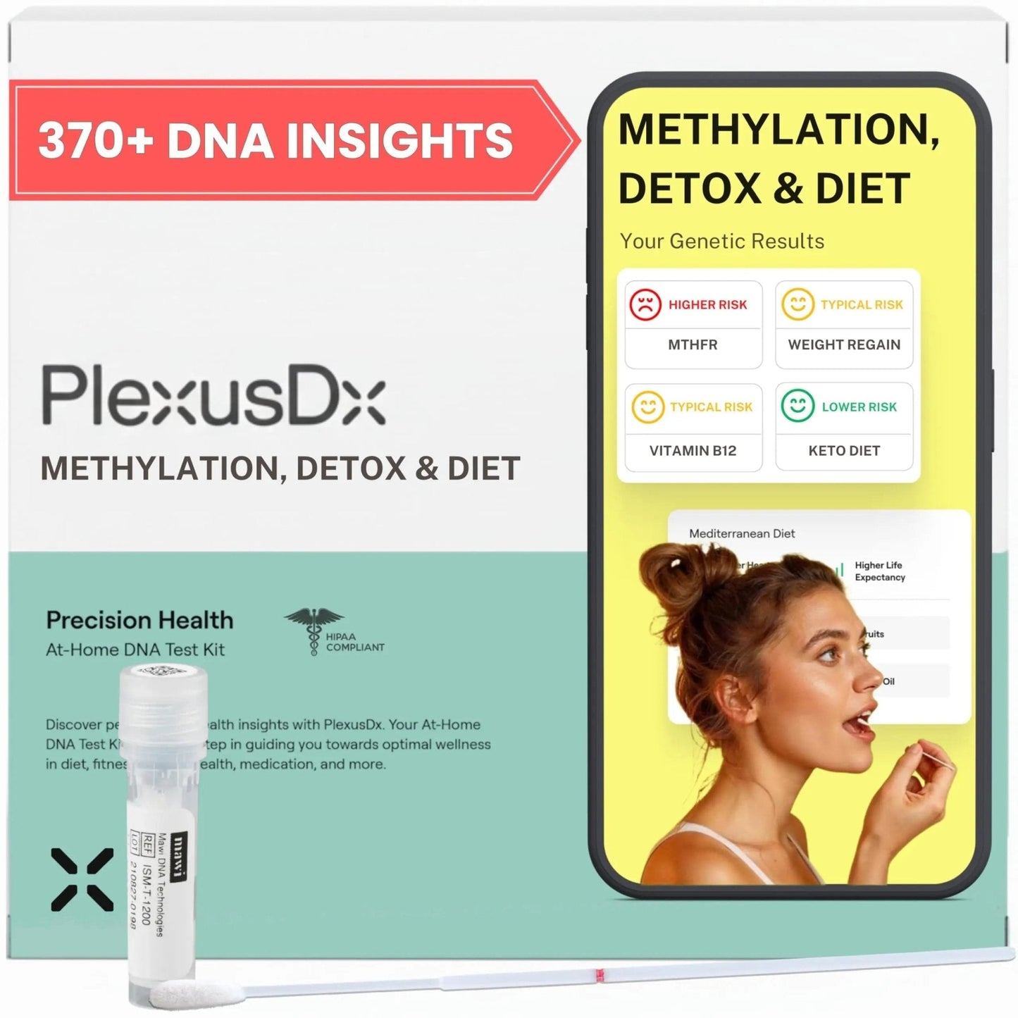 Genetic Methylation Test Kit & MTHFR Testing Kit | 370+ DNA Reports Including MTHFR Gene Variants, COMT, Folate, B12, Riboflavin, Choline, Glucose, Keto Diet | Supplement & Diet Recommendations - Maple Wellness Supplements