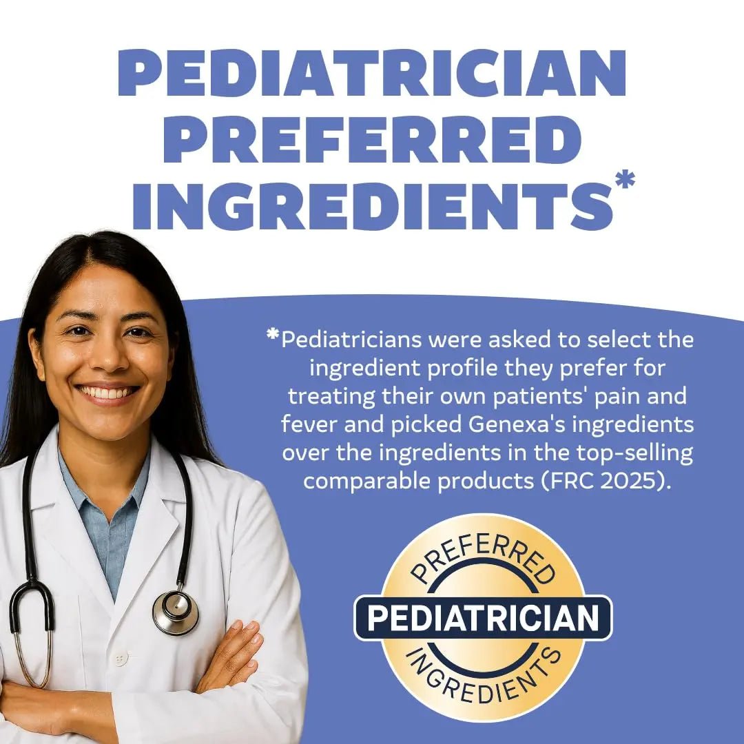 Genexa Children's Clean Acetaminophen | Pediatrician Preferred Ingredients | Pain & Fever Reducer for Kids | Dye Free, 0% Artificial Additives | Ages 2-11, Delicious Organic Blueberry Liquid, 4 fl oz - Maple Wellness Supplements