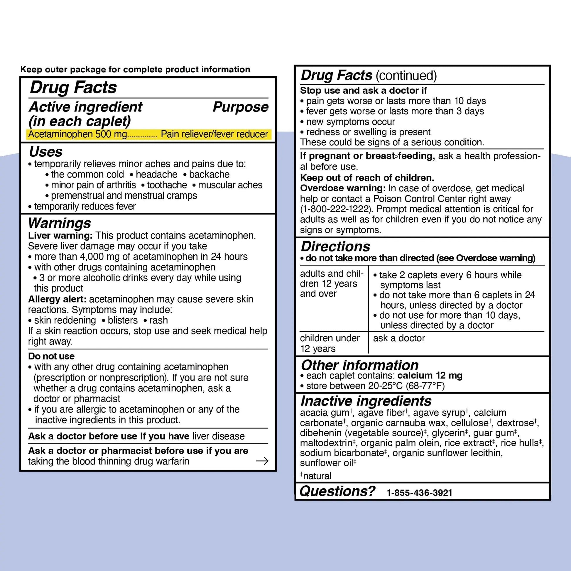 Genexa Clean Acetaminophen 500mg Extra Strength, Dye Free Pain Reliever Fever Reducer, 0% Artificial Additives, Pain Medicine for Adults, Relieves Headache, Backache, Minor Arthritis Pain, 100 Tablets - Maple Wellness Supplements