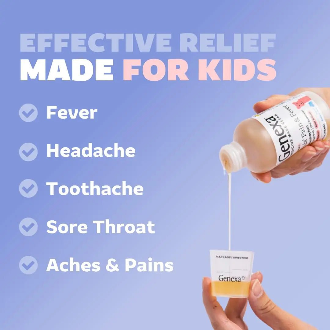Genexa Kids & Adults Clean Acetaminophen Combo | Family Pain & Fever Bundle | Dye Free, 0% Artificial Additives | Vegan & Non-GMO | Medicine Made Clean | Ages 2-11, 12+ (2 Pack) - Maple Wellness Supplements