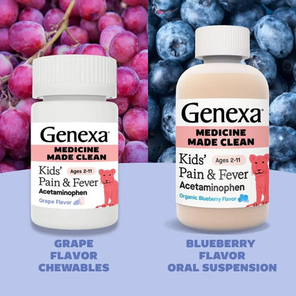 Genexa Kids' Clean Pain & Fever Acetaminophen Bundle | Relieves Fever & Minor Aches and Pain | Dye Free, 0% Artificial Additives | Chewable Tablets & Liquid Oral Suspension for Children Aged 2-11 - Maple Wellness Supplements