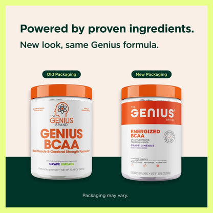 Genius BCAA Powder - 5g Vegan BCAAs L-Glutamine, Cognizin & Rhodiola Muscle Recovery Energy Support 100mg Caffeine Pre, Intra, Post-Workout Nootropic Supplement for Focus & Performance - Grape Limeade - Maple Wellness Supplements