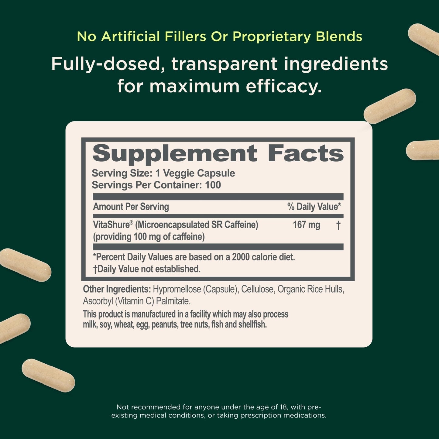 Genius Caffeine - Sustained-Release Microencapsulated Caffeine Pills for Smooth, Long-Lasting Energy & Focus - No Jitters or Crash - 100mg per Capsule - 100 Servings - Natural Performance Booster - Maple Wellness Supplements