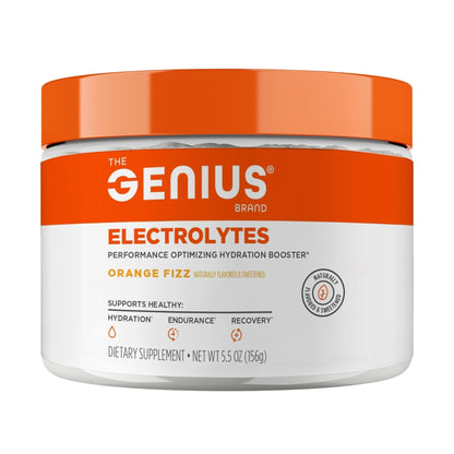 Genius Electrolytes Powder Drink Mix, Orange Fizz, 30 Servings - Natural Hydration Booster & Endurance Supplement with Potassium, Magnesium & Zinc - Sugar Free & No Artificial Sweeteners or Dyes - Maple Wellness Supplements