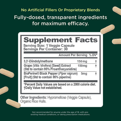 Genius Estrogen Balance, Dim Supplement - Blocker for Men & Women - Hormones, Hormonal Acne & Menopause - Aromatase Inhibitor with Grape Seed Extract & BioPerine - 30 Capsules - Maple Wellness Supplements