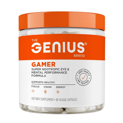 Genius Gamer, Gaming Focus Supplement, 80 Pills - Elite Nootropic Performance Booster - Boost Brain & Mental Clarity, Reaction Time & Concentration - Blue Light Support with Lutemax - Maple Wellness Supplements