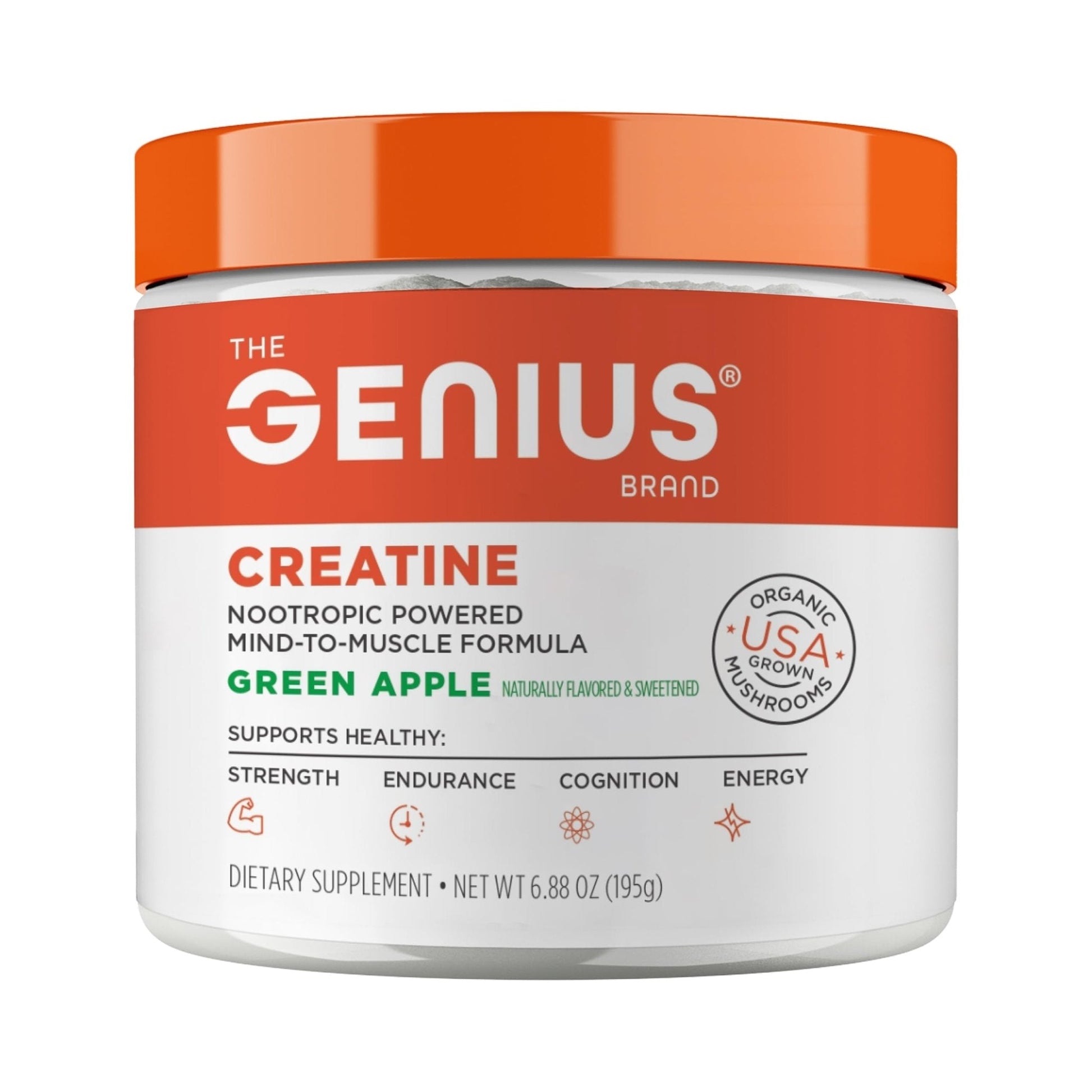 Genius Micronized Creatine Monohydrate Powder, Post Workout Supplement, Green Apple - 100% Naturally Flavored & Sweetened - Supports Muscle Building, Cellular Energy & Cognitive Function – 195g - Maple Wellness Supplements