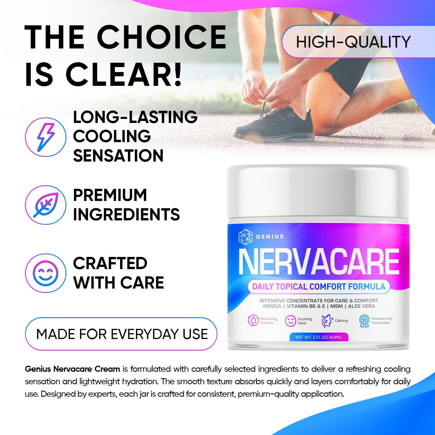 Genius Nervacare – Neuropathy Cream for Feet, Hands, Legs & Toes – Nerve Comfort Cream with Menthol, Arnica, MSM, Vitamin B6, Aloe Vera – Fast-Absorbing, Non-Greasy 2Oz - Maple Wellness Supplements