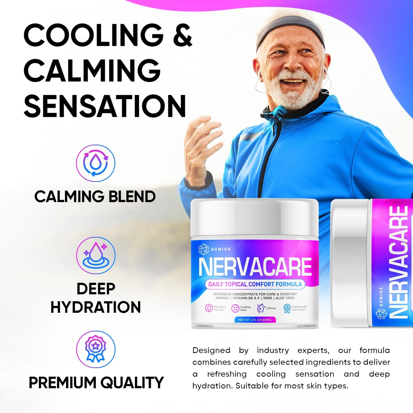 Genius Nervacare – Neuropathy Cream for Feet, Hands, Legs & Toes – Nerve Comfort Cream with Menthol, Arnica, MSM, Vitamin B6, Aloe Vera – Fast-Absorbing, Non-Greasy 2Oz - Maple Wellness Supplements