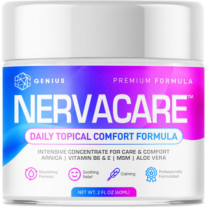 Genius Nervacare – Neuropathy Cream for Feet, Hands, Legs & Toes – Nerve Comfort Cream with Menthol, Arnica, MSM, Vitamin B6, Aloe Vera – Fast-Absorbing, Non-Greasy 2Oz - Maple Wellness Supplements