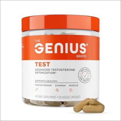 Genius Test, Advanced Testosterone Booster for Men - Natural Stamina, Endurance, Energy & Strength Enhancing Supplement - Lean Muscle Builder, Brain & Libido Support Male Supplements, 120 Veggie Pills - Maple Wellness Supplements