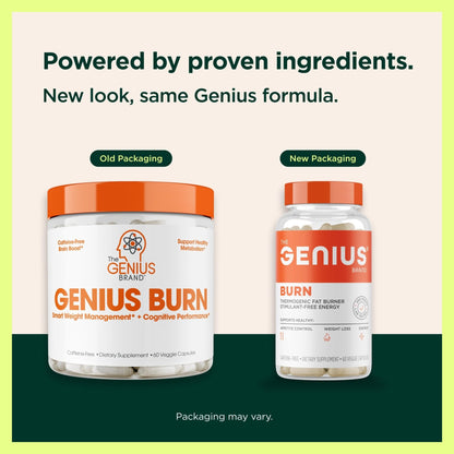 Genius Thermogenic Fat Burner, 60 Diet Veggie Pills - Weight Loss & Metabolism Supplement, Appetite Suppressant & Energy Booster - Caffeine-Free Nootropic Focus & Brain Boost - Ashwagandha & TeaCrine - Maple Wellness Supplements