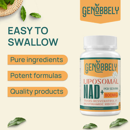 GENOBBELY 800 mg Liposomal NAD+ Supplement with Nicotinamide Riboside 200 mg, Trans-Resveratrol 100 mg - True NAD Supplement for DNA Repair, Healthy Aging, Brain Function - 60-Day Supply - Maple Wellness Supplements