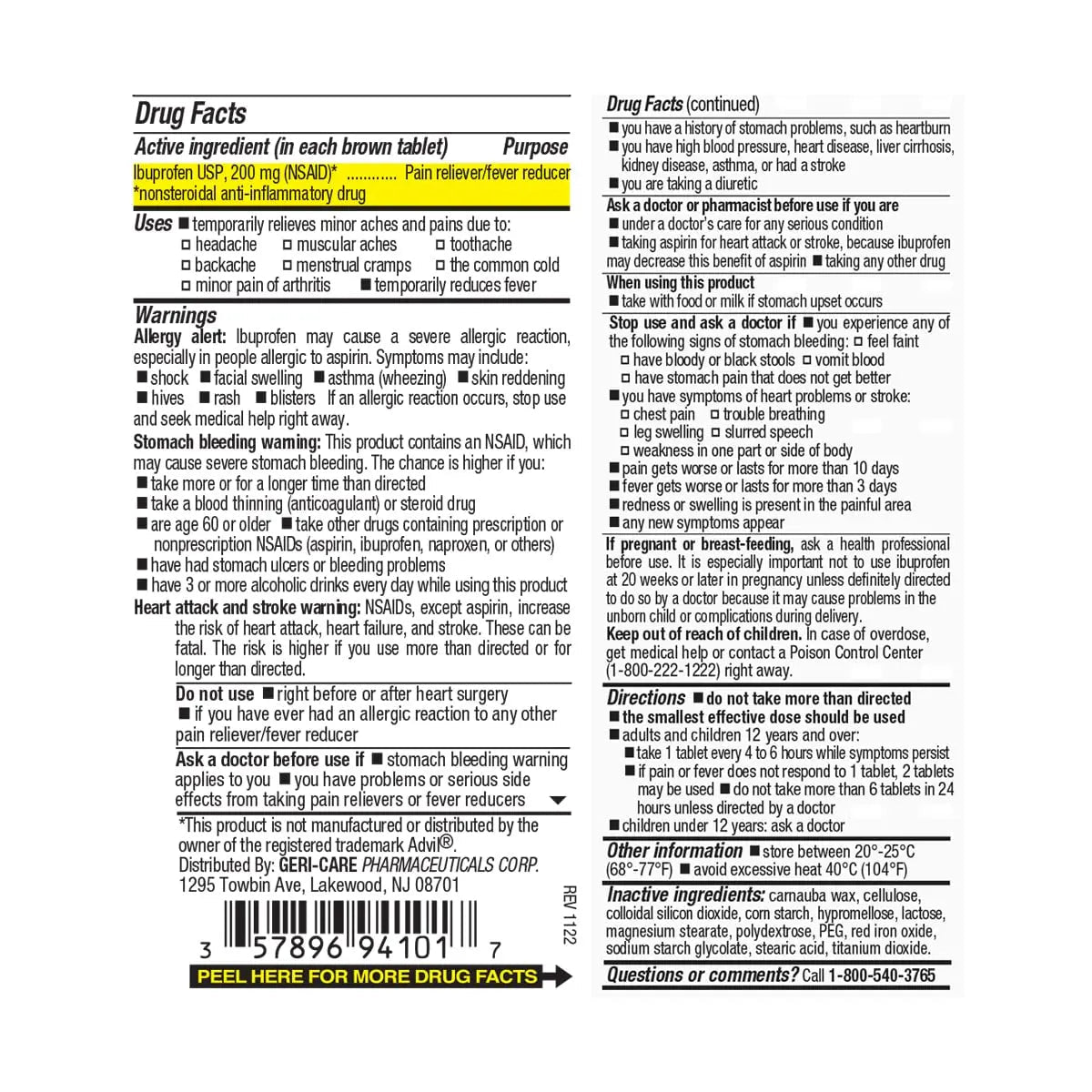 Geri Care IBUPROFEN Pain Relief Tablets (100 Count) - Maple Wellness Supplements