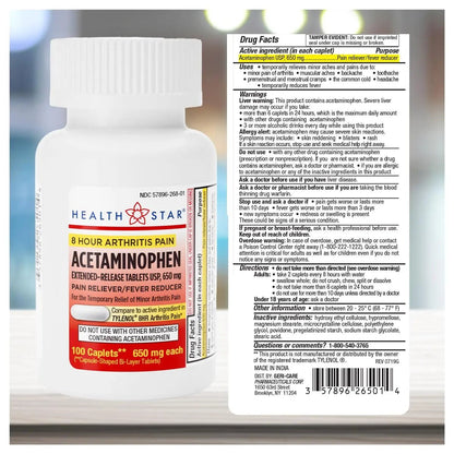 GeriCare Acetaminophen Extended-Release Arthritis 650mg Caplets, Pain Reliever, Arthritis Symptoms, Fever Reduction, 100 Count (Pack of 1) - Maple Wellness Supplements