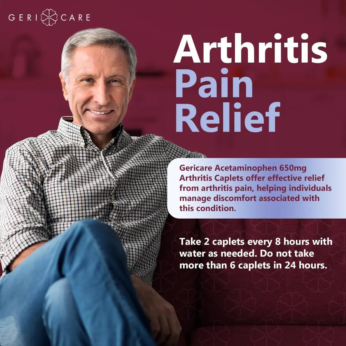 GeriCare Acetaminophen Extended-Release Arthritis 650mg Caplets, Pain Reliever, Arthritis Symptoms, Fever Reduction, 100 Count (Pack of 1) - Maple Wellness Supplements