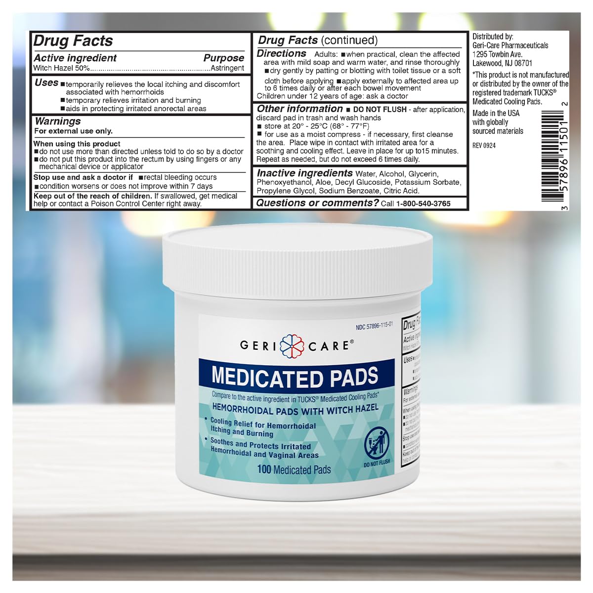 GeriCare Anti-Diarrheal Caplets 24 Count & Medicated Pads of Witch Hazel 50% 100 Count Bundle – Fast Relief for Diarrhea, Soothing Medicated Pads for Irritation, Digestive Support & Travel - Maple Wellness Supplements