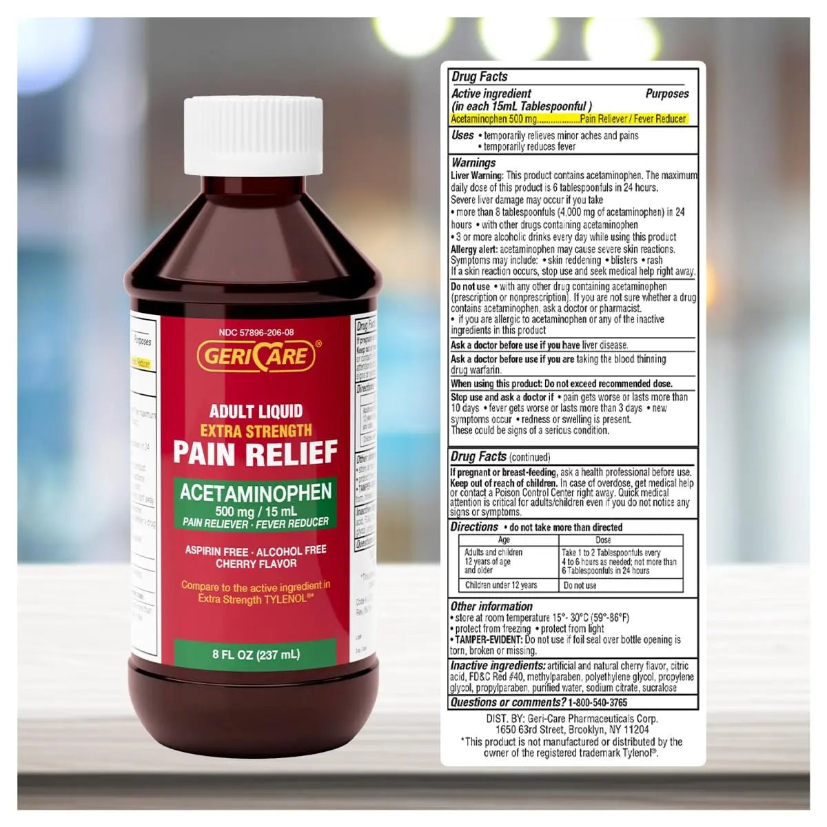GeriCare Extra Strength Acetaminophen 500 mg Adult Liquid Pain Relief, Fever Reducer, 8 FL OZ (Pack of 1) - Maple Wellness Supplements