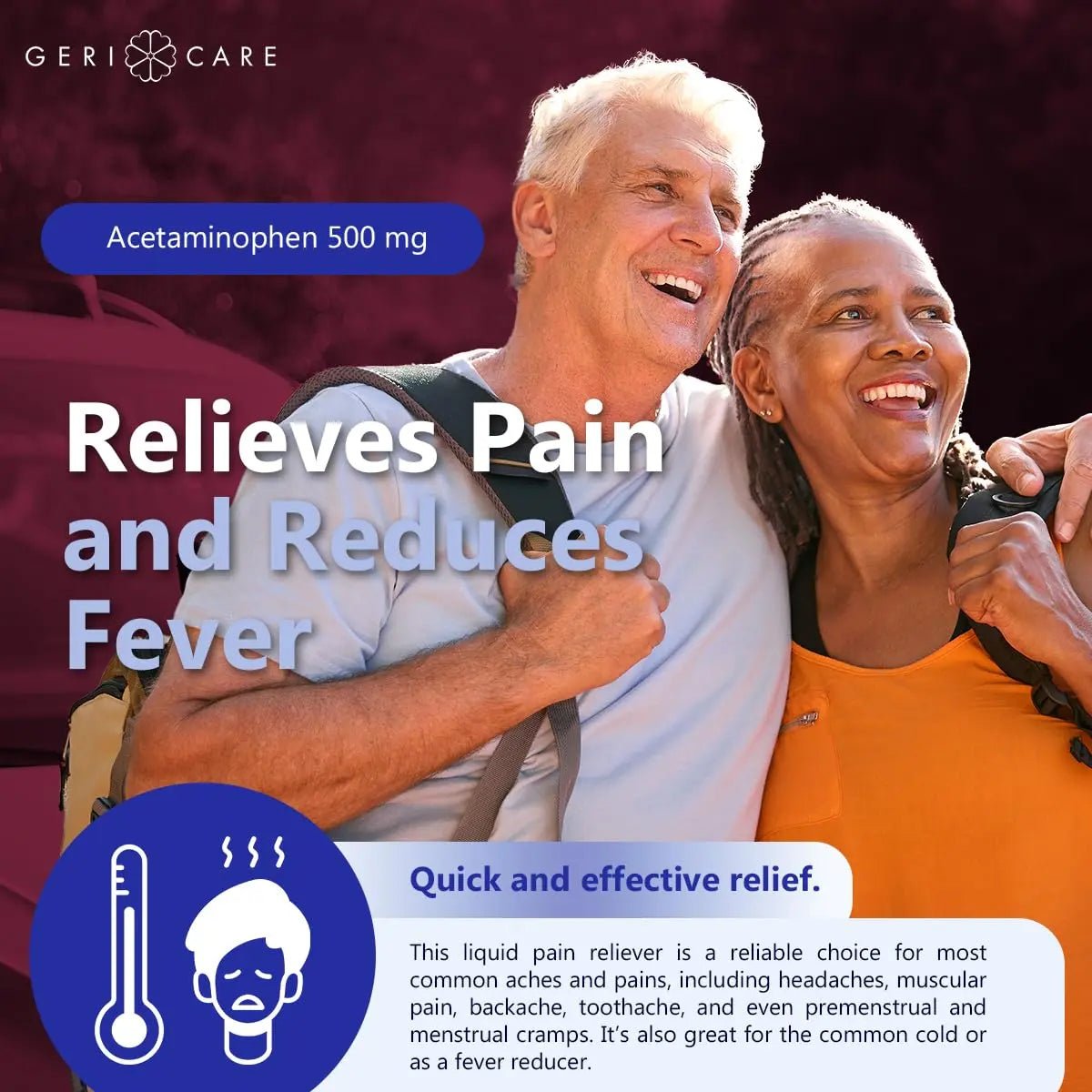 GeriCare Extra Strength Acetaminophen 500 mg Adult Liquid Pain Relief, Fever Reducer, 8 FL OZ (Pack of 1) - Maple Wellness Supplements