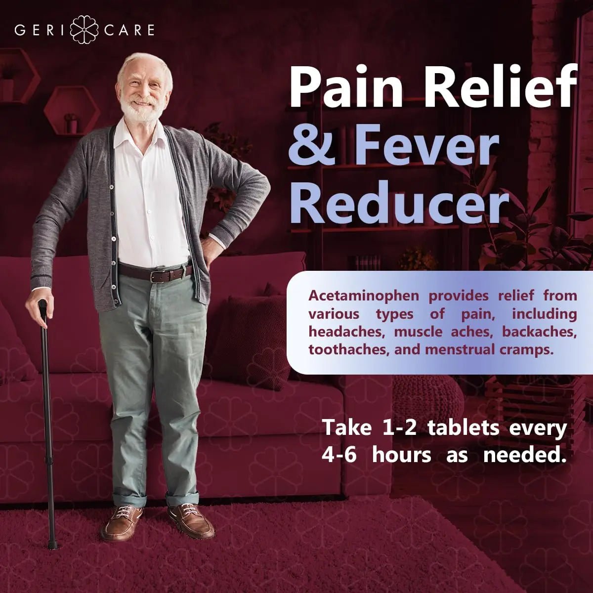 GeriCare Extra Strength Acetaminophen Pain Relief Fever Reducer Tablets, Strength 500mg Tablet | Joint, Muscle, Arthritis, Back Pain, Body Pain Relief, 100 Count (Pack of 2) - Maple Wellness Supplements