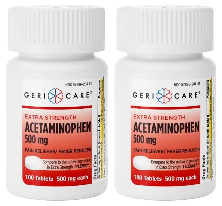 GeriCare Extra Strength Acetaminophen Pain Relief Fever Reducer Tablets, Strength 500mg Tablet | Joint, Muscle, Arthritis, Back Pain, Body Pain Relief, 100 Count (Pack of 2) - Maple Wellness Supplements